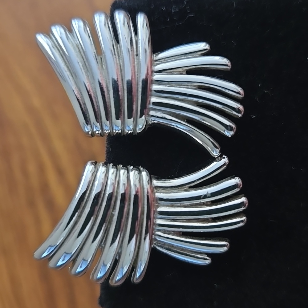 Vtg MONET Silver Winged Earrings